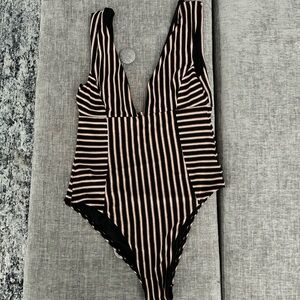 L*Space Black and Tan Striped One Piece Swimsuit